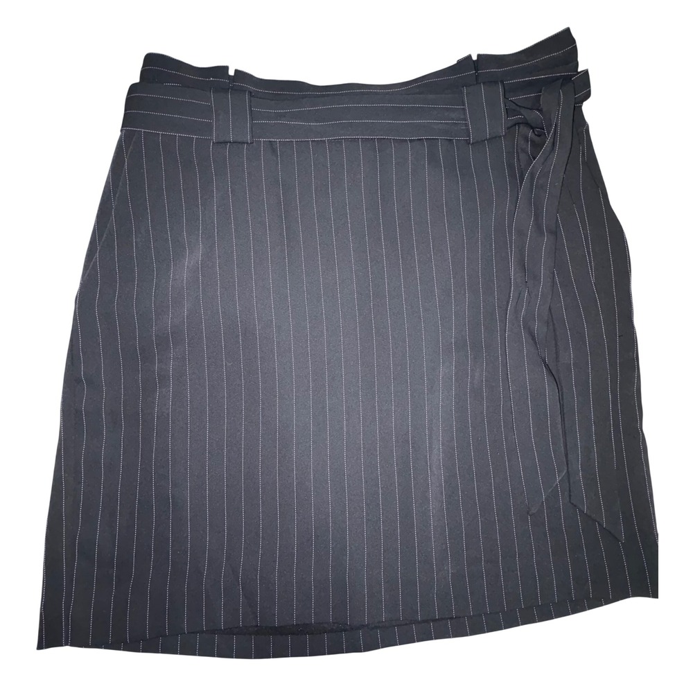 Express Black Pinstripe Side Tie Mini Skirt with Pockets Women Size 8
